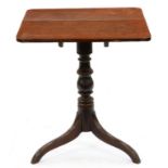 An oak tripod table, 19th c, 66cm h; 58 x 60cm Top split and marked, legs slightly scuffed