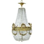 A cast and gilt lacquered brass and glass tent-and-bag chandelier, 20th c, 80cm h Complete and in