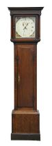 An thirty hour oak longcase clock, early 19th c, the 12" dial with date sector and painted and