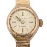 An Accurist 9ct gold lady's wristwatch, 15 x 16mm, London 1966, on 9ct gold bracelet, 14g Movement