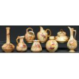 Two Royal Worcester pot pourri jars and covers, two vases and a jug, c1900, similarly printed and