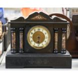 A French marble and noir belge mantel clock, of architectural form, late 19th c, 27.5cm h and a