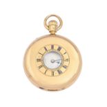 An English 18ct gold half hunting cased   keyless lever lady's watch, Dent Watchmaker to the Queen