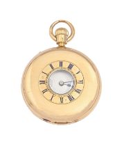 An English 18ct gold half hunting cased   keyless lever lady's watch, Dent Watchmaker to the Queen
