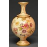 A Royal Worcester ovoid vase, 1909, printed and painted with flowers on a shaded apricot ground,