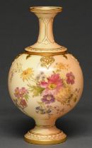 A Royal Worcester ovoid vase, 1909, printed and painted with flowers on a shaded apricot ground,