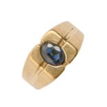 A sapphire ring, in gold, indistinct control mark, 9.3g, size T Slight wear