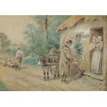 A W Cooper, late 19th / early 20th c - First Steps; The Cottage Door, a pair, both signed,