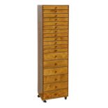 A plywood collectors cabinet, late 20th c, of eighteen drawers, varnished, 130cm h; 25 x 34.5cm Good