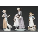 Two Lladro figures and a group, late 20th c, 27cm h and smaller, printed mark Good condition