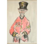 Sir John Kyffin Williams OBE, RA (1918-2006) - Chelsea Pensioner, signed with initials, pencil and