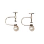 A pair of cultured pearl earrings, in white gold with 5mm cultured pearl, marked 9ct, 1.6g Good