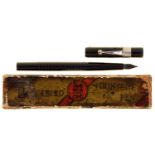 A Mabie Todd vulcanite "Blackbird" fountain pen, boxed Much stained with old dried ink, box worn