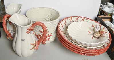 A Fitz & Floyd earthenware chamber set, decorated with seashells (9)