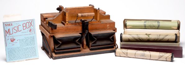 Mechanical music. A wood and cloth 'organette', c1900, 36cm l Incomplete and dirty, requires