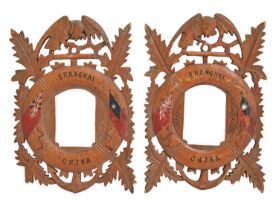 China. A pair of Anglo-Chinese softwood frames, c. 1900, each carved with a naval anchor and ring,