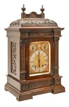 A German mahogany bracket clock, c1900, the gilt and lacquered brass dial, silvered chapter ring and