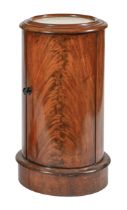 A Victorian mahogany pedestal pot cupboard, of cylindrical form with marble inset top, 72cm h;