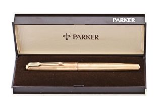 A gold plated Parker 61 fountain pen, boxed