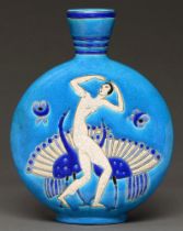 An Art Deco Primavera earthenware moon flask, c1930, 29cm h, printed shield and dotted circle