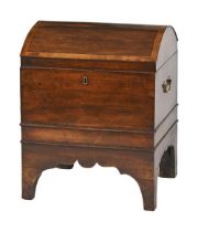 A George III mahogany cellarette, the coffered lid crossbanded and line inlaid, with brass