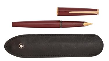 A Montblanc burgundy fountain pen, 18ct gold nib