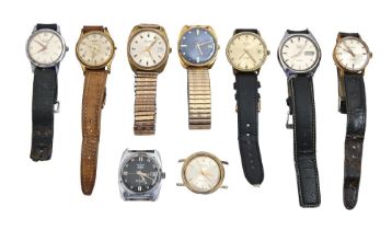 Nine miscellaneous stainless steel or gold plated gentleman's wristwatches, including Seiko and