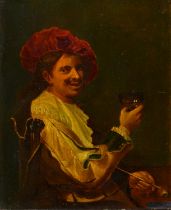 Follower of Frans Hals - A Cavalier, oil on panel, 35.5 x 29cm,T E Saddington Taylor, 20th c -