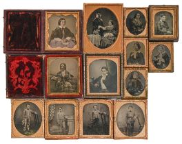 Victorian photographs. Thirteen 1/6 and 1/9 plate wet collodion positive (Ambrotype) portraits of