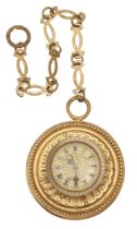 A novelty gilt-metal timepiece as a pocket watch, 20th c, chain suspension, 53cm l Some surface