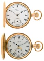 Two gold plated hunting and half hunting cased keyless lever watches, c1900, 50 and 51mm Condition