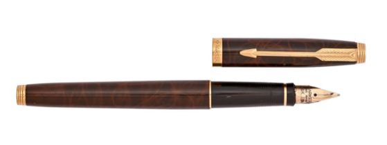 A Parker 75 brown lacquer fountain pen, 14ct gold nib