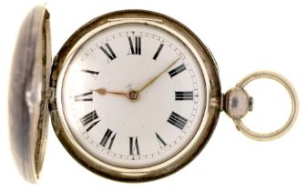 An English silver hunting cased verge watch, James Jones London, No 5596, 54mm diam, London 1825