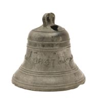 A bronze bell, dated 1847, the interior with verdigris patination The interior patination somewhat