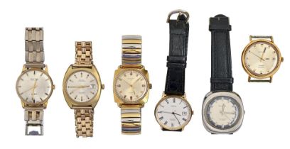 Six various stainless steel or gold plated gentleman's wristwatches, 1970's and later Several in