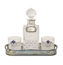 An Elizabeth II silver-mounted square cut-glass decanter, F Drury Ltd, Sheffield 1982, a silver