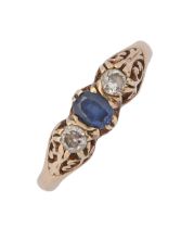A sapphire and diamond ring, in 9ct gold, Birmingham, date letter obscured, 2.5g, size K Good