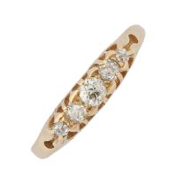 A diamond ring, early 20th c, with five old cut diamonds, in gold, apparently unmarked, 1.7g, size M