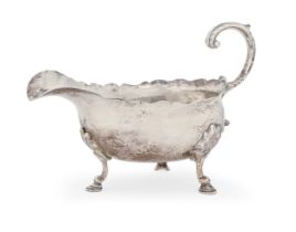 An 18th c silver sauceboat, marks rubbed, London, 5ozs