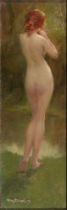 Allan Douglas Davidson RBA, ROI (1873-1932) - The Bather, signed, oil on panel, 17.5 x 5.5cm