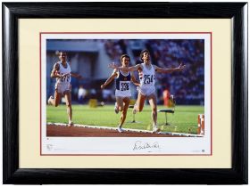 Sporting memorabilia. Framed sets of photographs and signatures from the world of cricket, athletics