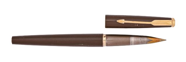 A Parker 50 Falcon brown fountain pen, gold plated nib