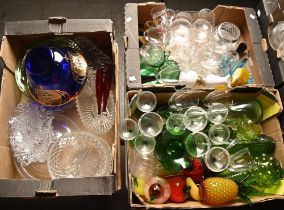 Miscellaneous cut, coloured and other glassware, including a Bohemian cobalt overlay glass bowl,