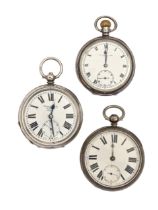 An English silver fusee lever watch, 55mm diam, London 1849 and two other silver watches (3) First