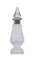 A silver and pink guilloche enamel mounted cut glass scent bottle, 20th c, of pedestal shape and a