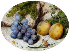 John Sherrin RI (1819-1896) - Still Life with Fruit before a Mossy Bank, signed, watercolour and