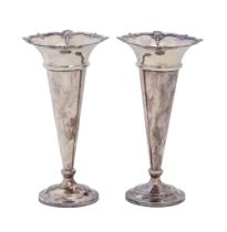 A pair of George V silver vases, 20cm h, by Walker & Hall Ltd, Sheffield, date letter rubbed, c1930,