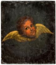 British School, 19th c - Head of a Cherub, oil on canvas laid on panel, 28 x 24cm, unframed