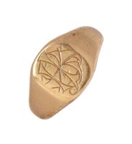 An 18ct gold signet ring, part marked, 7.6g, size W Worn