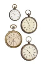 Two silver lever watches, late 19th c, a Roskopf patent nickel plated brass keyless watch and a